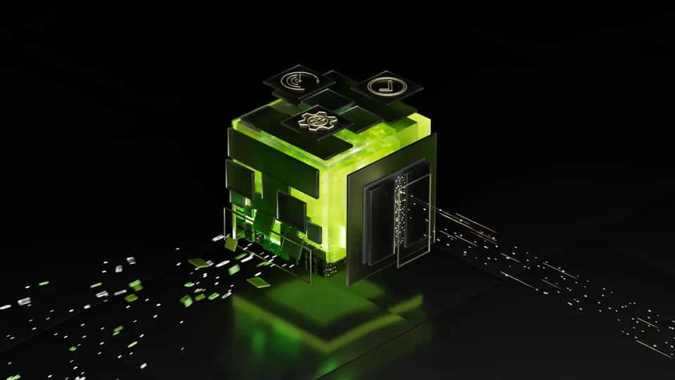 NVIDIA DGX Spark system depicted as a glowing green-and-black computing device on a dark background.