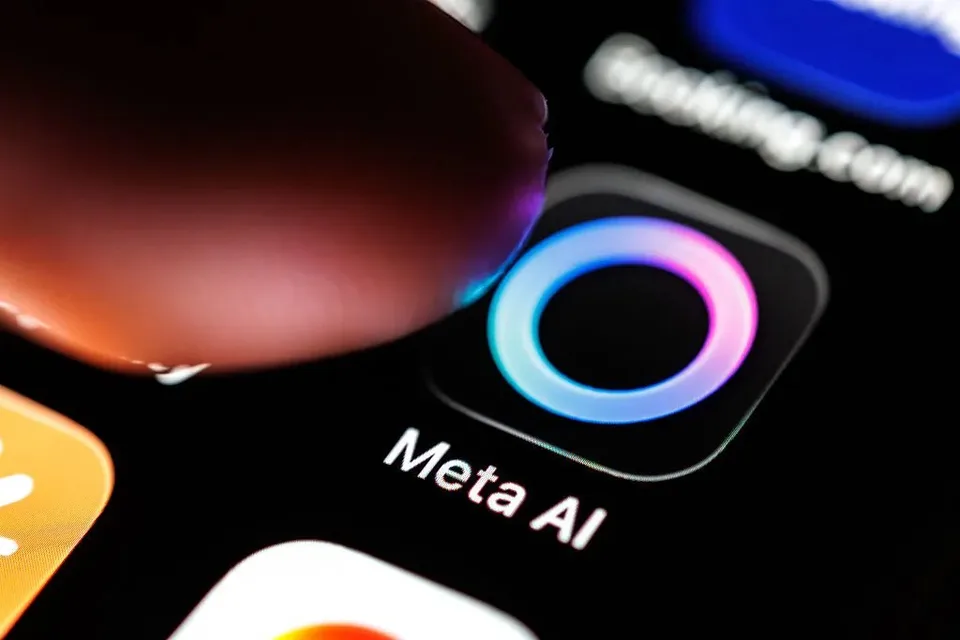 Close-up of the Meta AI logo on a smartphone screen.