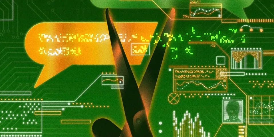 Abstract green illustration of overlapping speech bubbles and circuitry, evoking machine-learning communication.