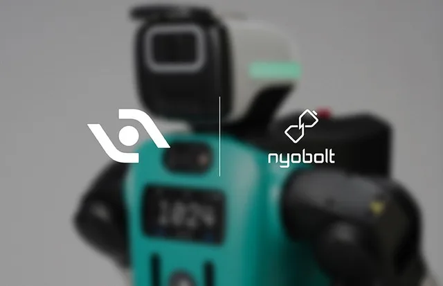 Promotional graphic showing a blurred humanoid robot alongside Nyobolt branding.