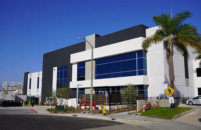 Exterior of a modern industrial building in Torrance, California.